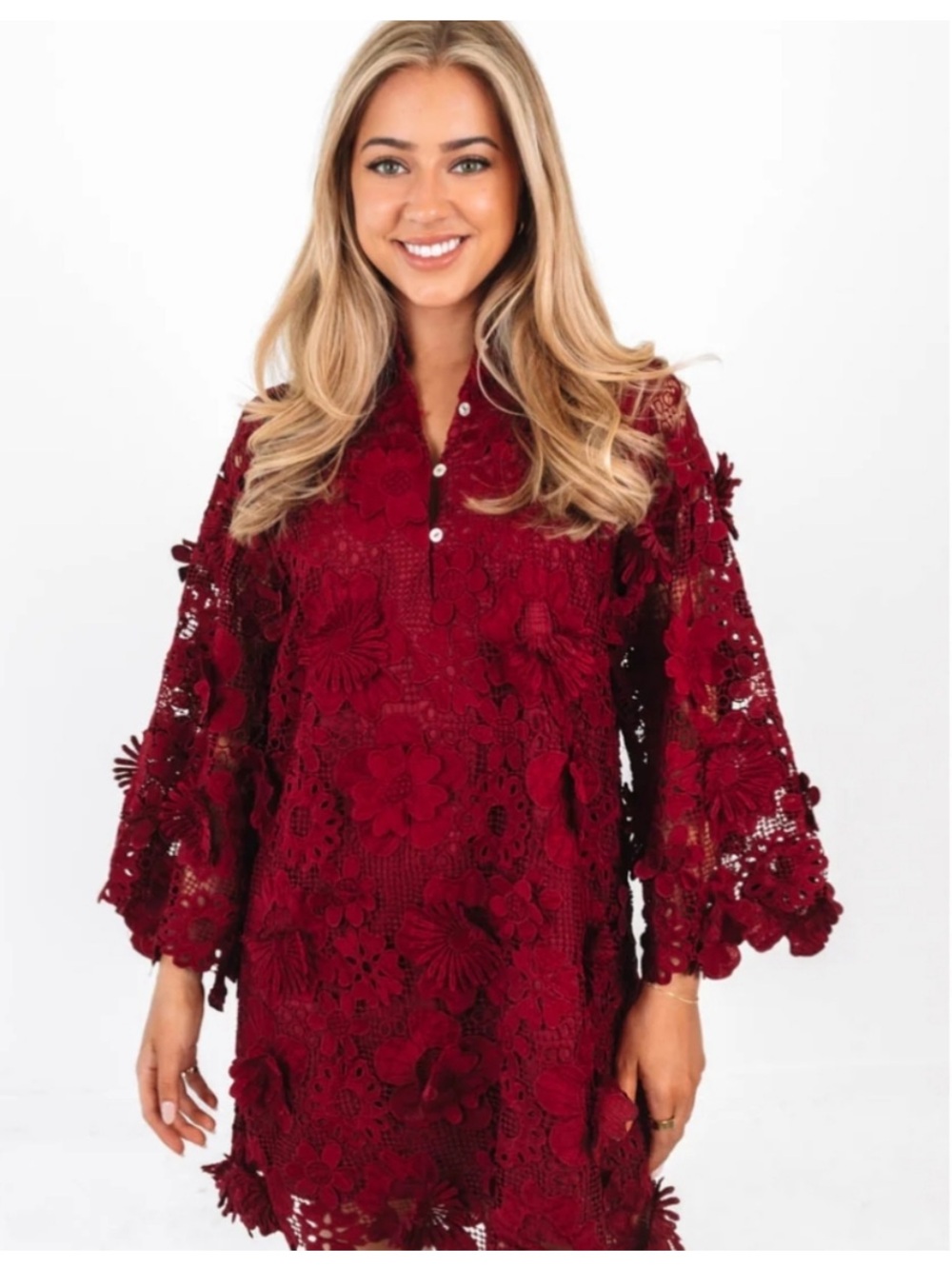 J.Marie Seraphina 3D Floral Crochet Dress - Wine Red